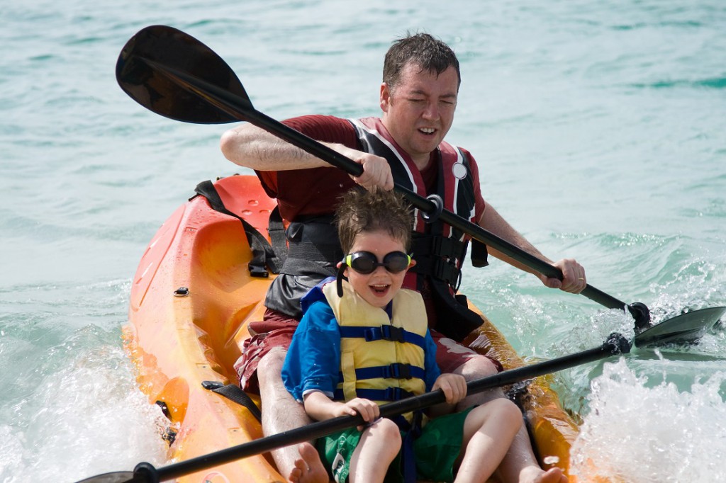 Father and son kayaking