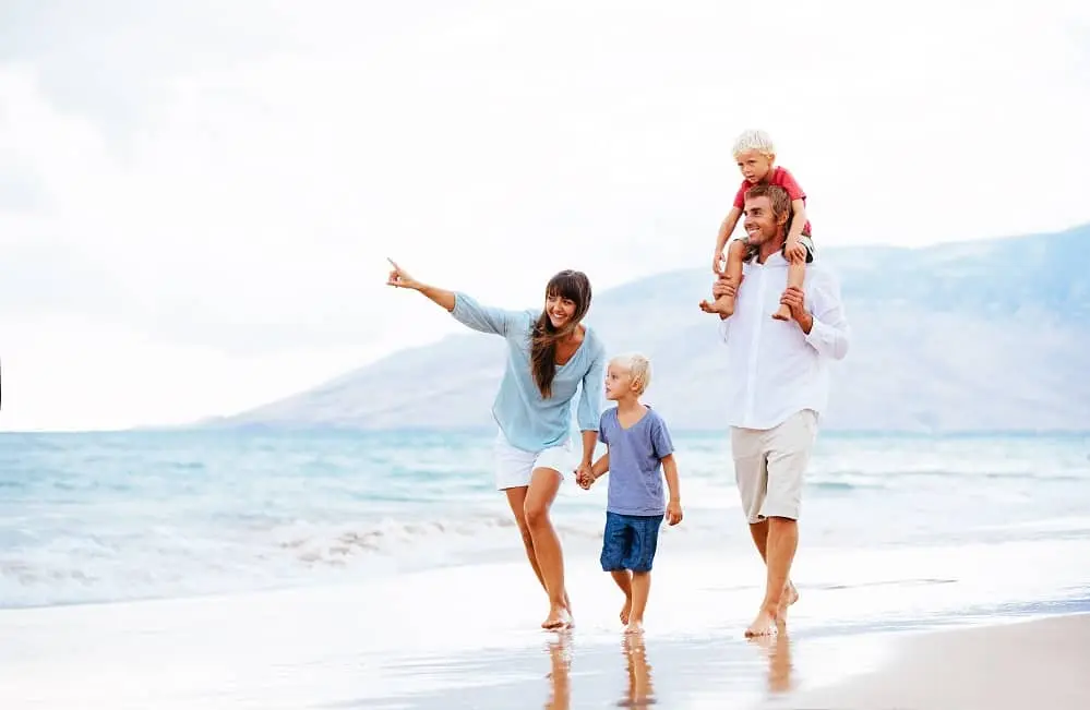 Family with children having fun at the beach