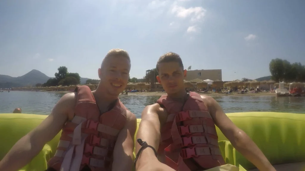 Two men on holiday in Corfu