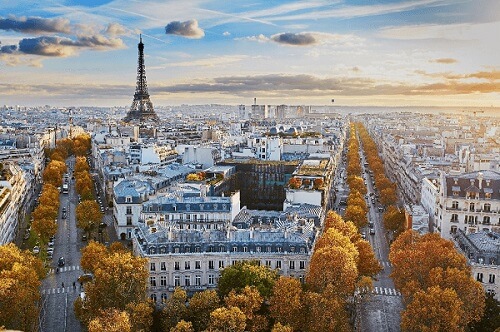 Paris skyline with the Eiffel Tower in the back