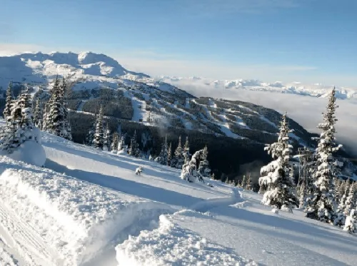 A snowy ski resort scene