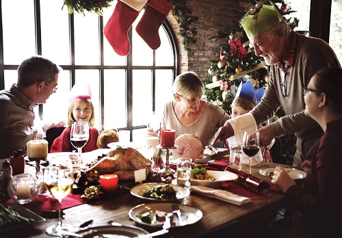 A family at Christmas dinner